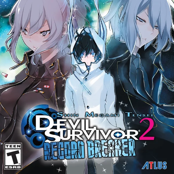 Arte de Devil Survivor 2 Record Breaker, com os personagens e o título do jogo.